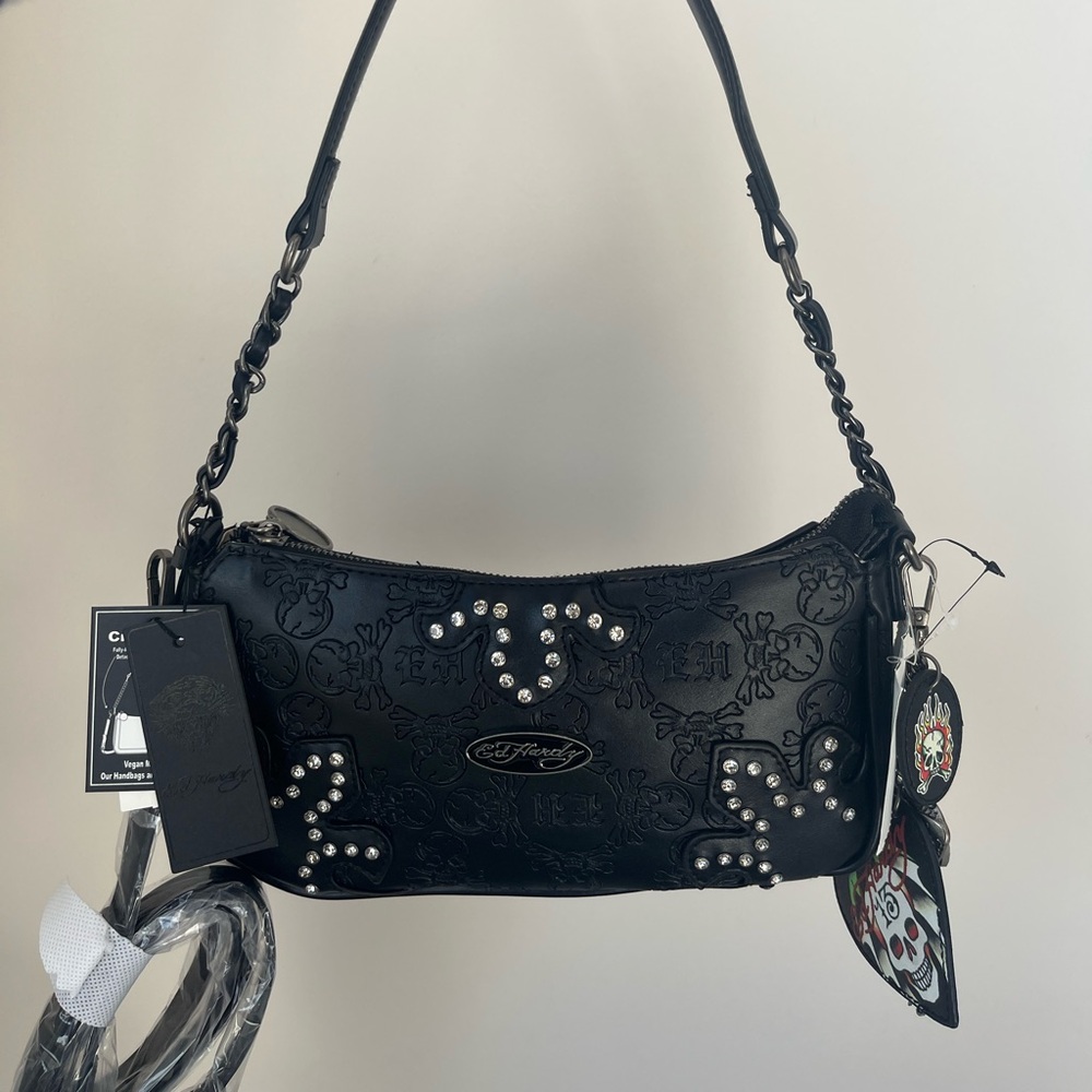 NEW Ed Hardy Black Bag with Key Charms